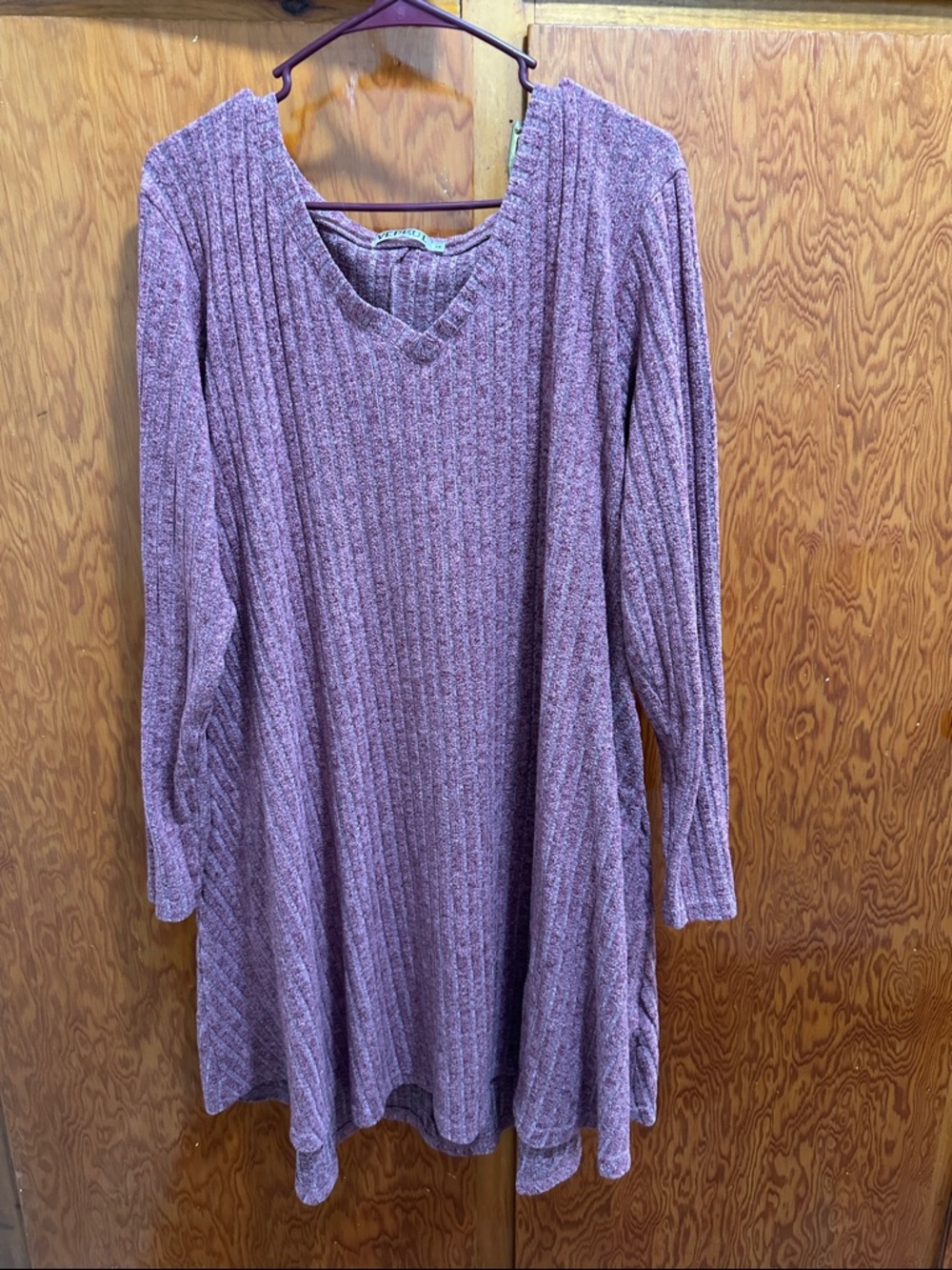 Long Sleeve V-Neck Knit Swing Dress in Mauve Heather